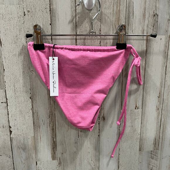 New! Monica Hansen MHB Revolve Lurex Side Tie Cheeky Bikini Bottom Pink S - Picture 2 of 4